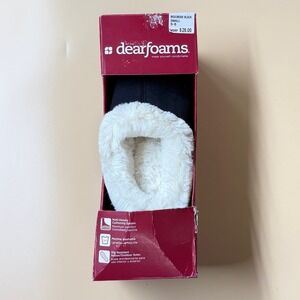 Dearfoams BK500 Black Clog Slippers Faux Fur Lined S 5-6 Indoor Outdoor